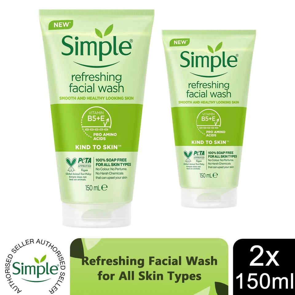 2x 150ml Simple Kind to Skin Refreshing Facial Wash für empfindliche Haut