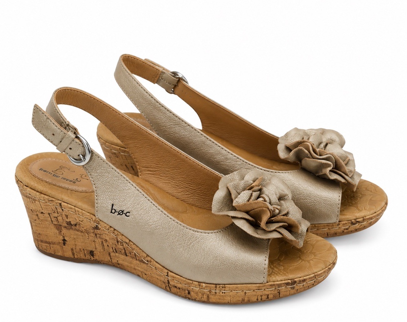 B.O.C Born Flower Cork Wedge Sandals Women’s Size 9 Gold Metallic Leather