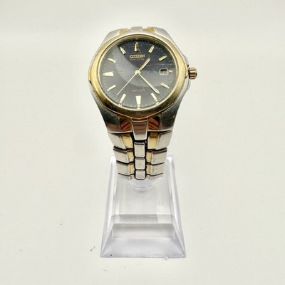 Citizen Eco-Drive WR100 Two-Tone Men s Watch Black Dial Date Stainless Steel