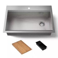 Lassen 33 In. Drop-In Single Bowl Stainless Steel Kitchen Workstation Sink with