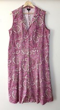 Talbots Cotton Dress Pockets Sz 14W Pink Paisley Button Down Taped Seams