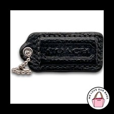 COACH HANG TAG 2" Bag Charm Keychain Fob Black Pebbled Leather Nickel Medium