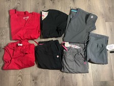 Lot Of Women  s Red, Grey,  Black Scrub Sets Medical Nursing