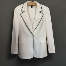 NEW Banana Republic Ivory Cotton Linen Blend Contrast Trim Blazer 6 Flap Pockets