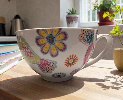 Ciroa 5  Fine Porcelain Soup Mug Colorful Birds and Flowers Pattern
