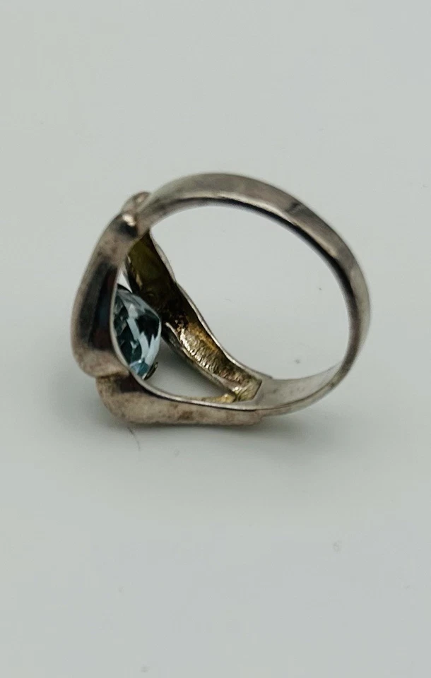 Anello Vintage In Argento 925 con Pietra centrale Acquamarina Con Scatola Regalo - Immagine 3 di 4