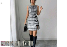 Shein  Black & White Tweed Sleeveless Mini Dress 1XL 