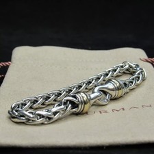 David Yurman 925 Silver & 18k Gold Two Tone Wheat Chain Bracelet 8.25" Inch