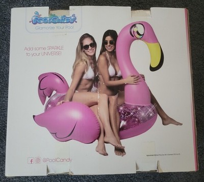 GLITTER FLAMINGO GIANT POOL FLOAT 60'' Holds 2 people! Jumbo Ring Tube Pool Candy