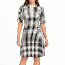Chaps Knit Houndstooth Sheath Dress 8 Stretch Knee Length Career Mod Librarian