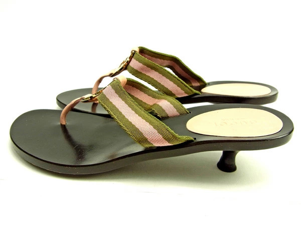 GUCCI Sandals Shoes Women's #34 Half C Sherry Line Pink x Green x Dark BrowT1504 thumbnail 3