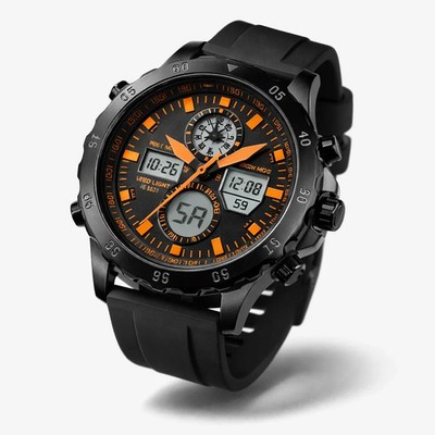 PINDOWS Herren Uhr Sport Analog Digital Wasserdicht LED Outdoor Alarm