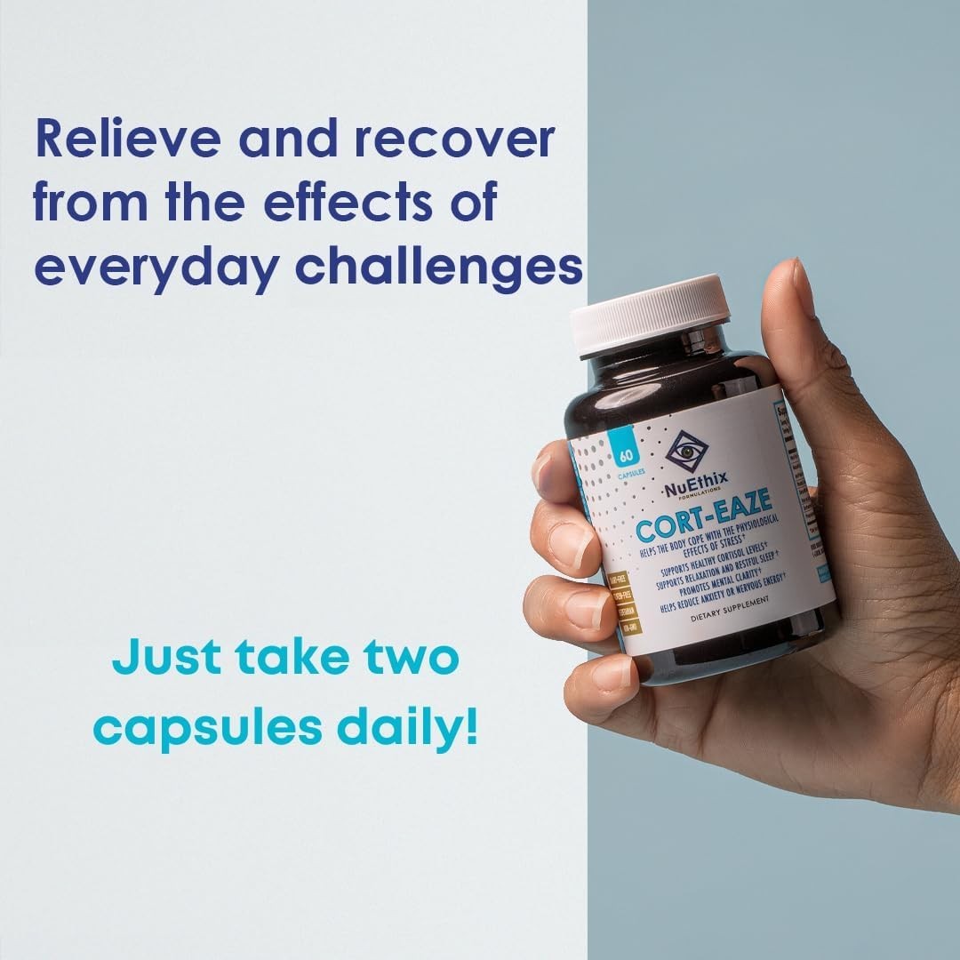 NuEthix Cort-Eaze Cortisol Supplement with Ashwagandha & Rhodiola, 60 Caps     A