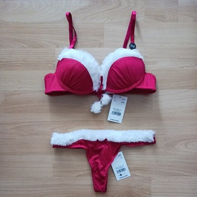 Sexy Nikolaus Set Push-up BH 75A + String Tanga S Weihnachten Rot