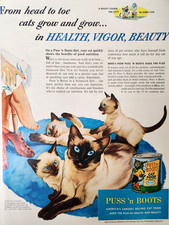 Siamese Puss N Boots Cat Food Kittens Pets Vintage 1953 Ad Magazine Print