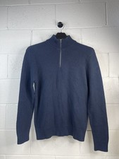 J.Crew Sweater Men M Blue Quarter Zip Cotton Textured Pullover Knit Mock Neck