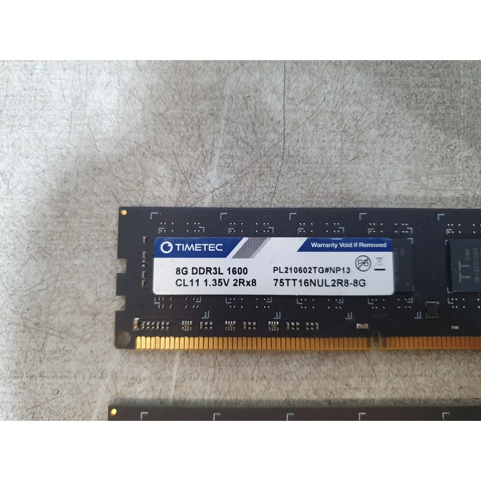 Lot of 2 Timetec 75TT16NUL2R8-8G Memory Module 8GB DDR3 SDRAM PC3-12800 1600MHz - Image 2 of 4
