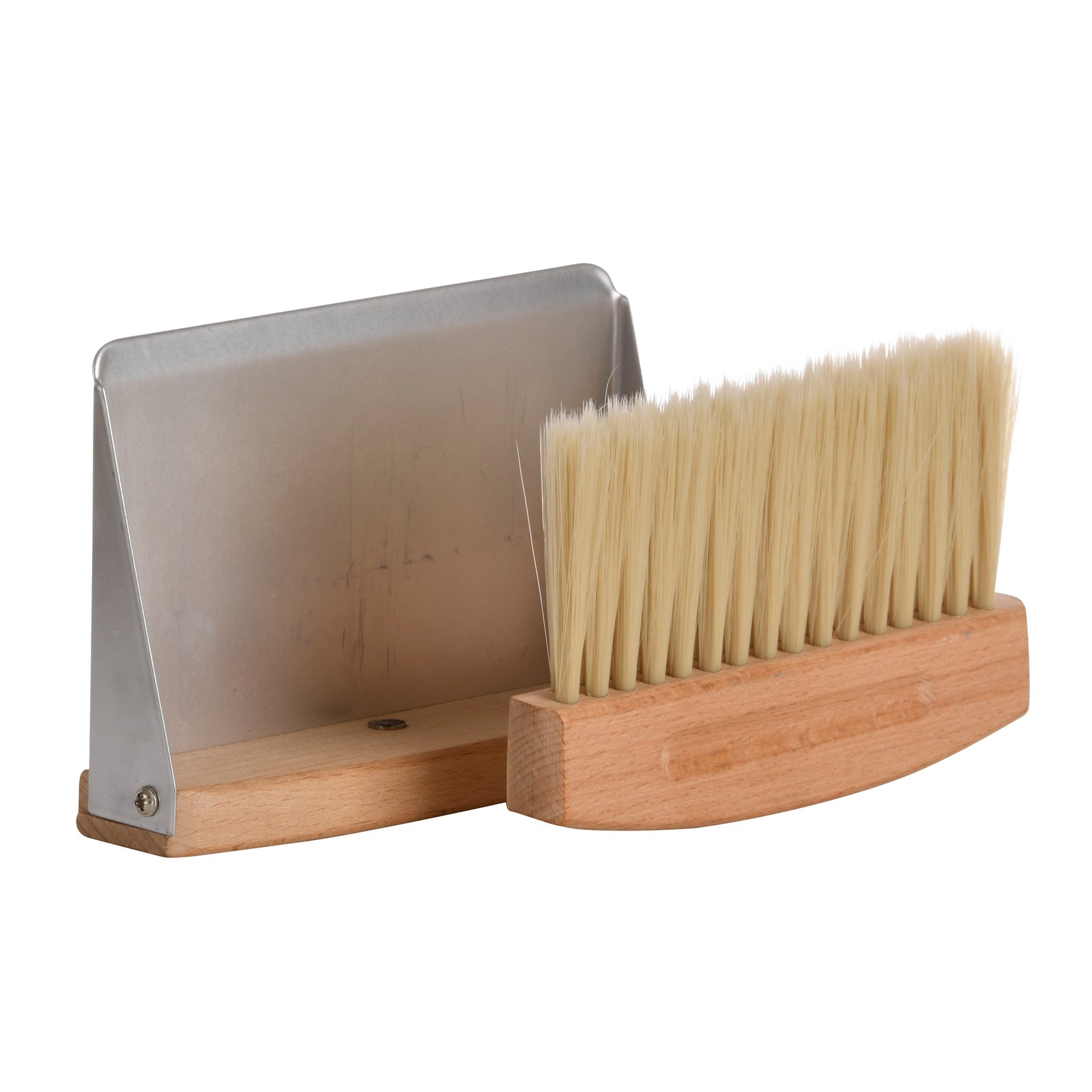 Table Top Dustpan and Brush Set Beech Wood Handle Zinc Pan Home Cleaning