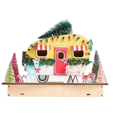 World Market Mid-Century Modern Trailer LED Christmas Decor Laser Cut Wood NEW