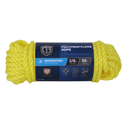 5 Pack Polypropylene Rope, Twisted Braided, Yellow, 3/8-In. x 50-Ft. 643691