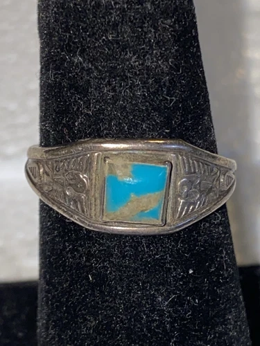1960s BELL TRADING POST Silver Vintage Turquoise Ring Size 7.25 Thunderbird