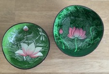 2 Coconut Lacquered Bowls Hand Painted