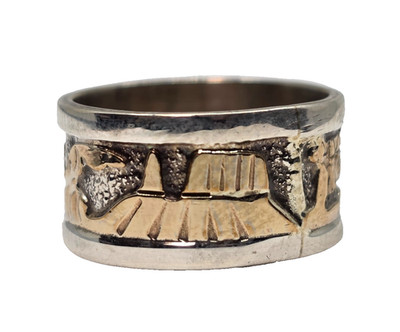 Navajo Storyteller Signed Sterling Silver & 12k Gold Filled Ring Band Size 6