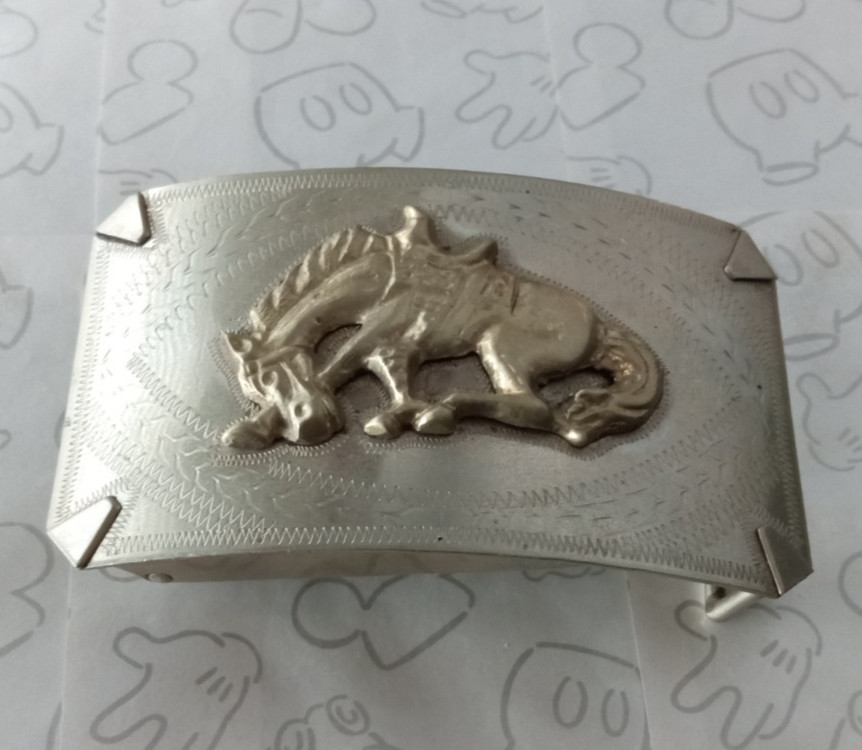 Bronco Horse Stallion Rectangular Silver Tone Bel… - image 1