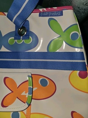 Fresh Produce Vinyl Fish Tote Bag Beach Pool Colorful Clean Zip Straps Rare 