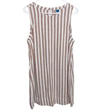Old Navy Dress Womens Large Neutral Stripe Linen Blend Mini Shift Coastal 2025