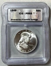 1948 Franklin Half Proof Daniel Carr DC Private mint - ICG PR68 Overstruck