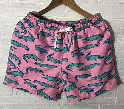 Chubbies The Glades Swim Trunks In Pink With A Teal Alligator Pattern Mens Lg L