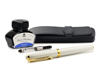 Füllhalter Diplomat Excellence A2 Perlmutt Gold mit Tinte u. Etui aus Leder