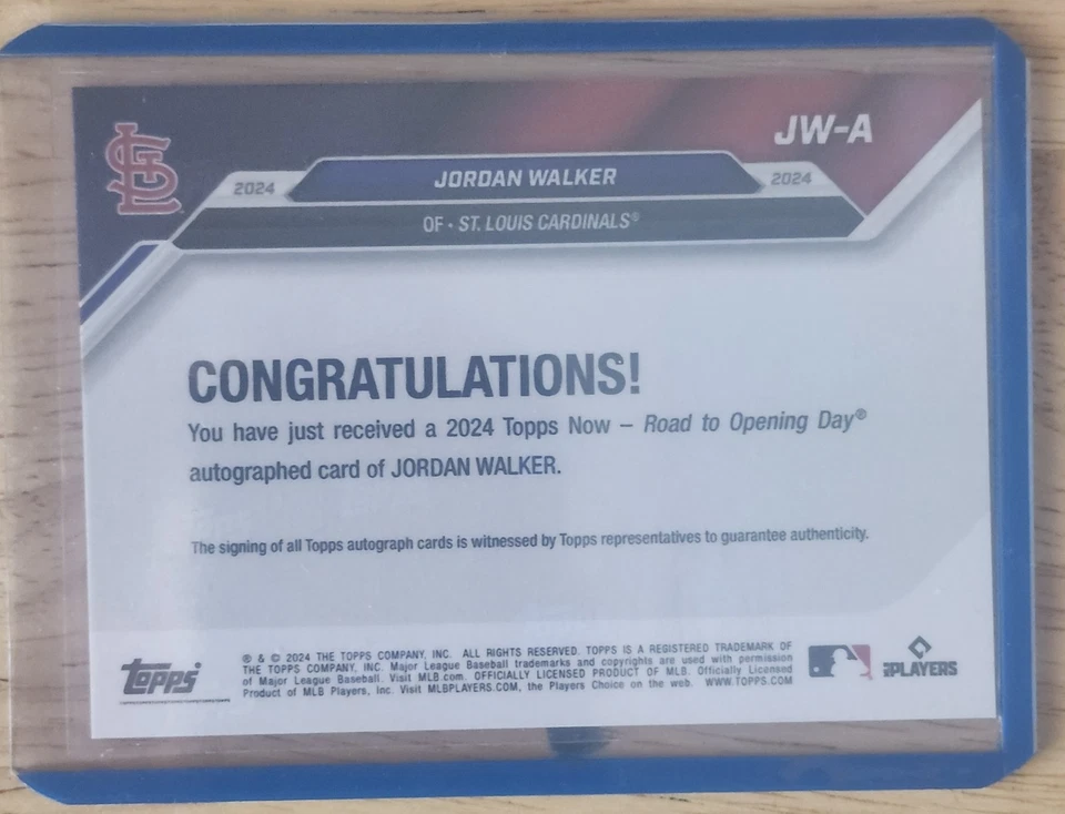 2024 Topps Now JORDAN WALKER /25 Autograph 'Road to Opening Day' BLUE INK! #JW-A - Image 3 of 3