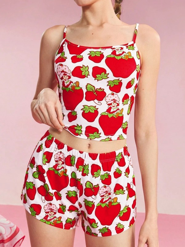 L WORLD STRAWBERRY SHORTCAKE SUGAR RED FESTIVAL THRILLZ CAMI TOP BOXER SHORTS