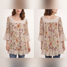 Jovovich-Hawk for Target Floral Sheer Flare Sleeve Ruffle Tunic Dress Women's M