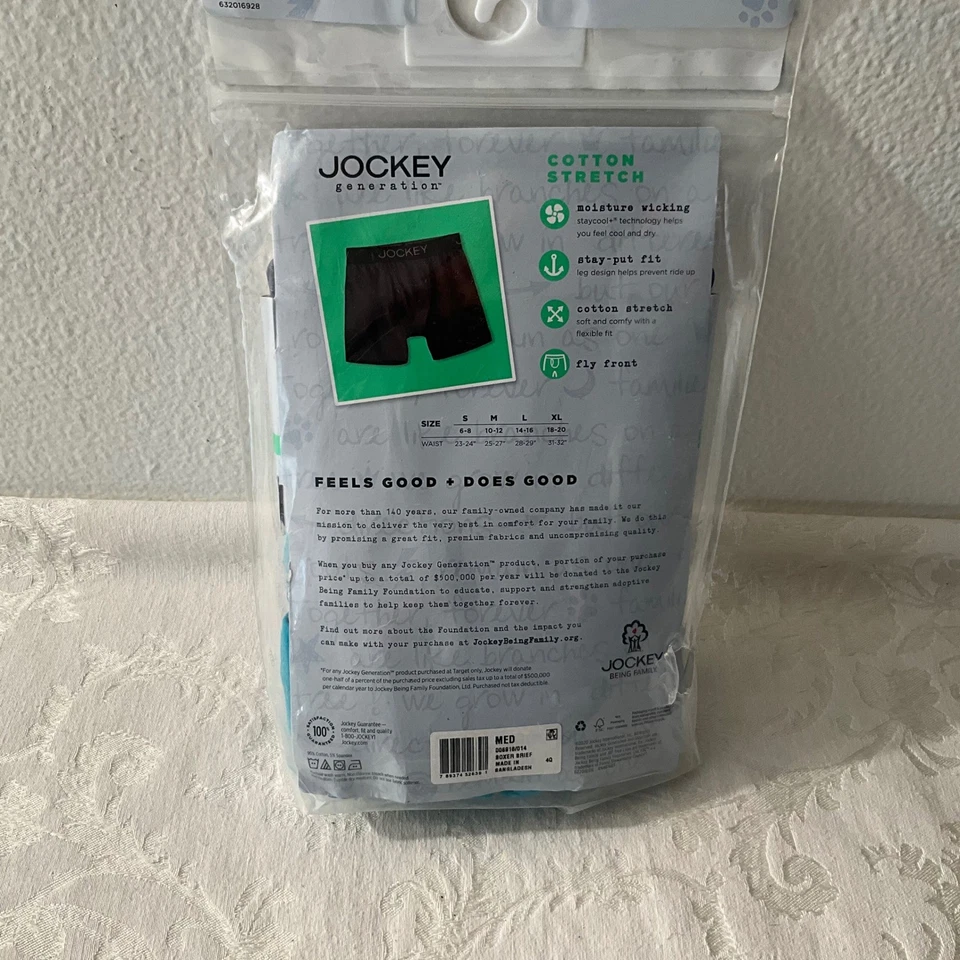 Jockey Generation 男孩平角内裤 3 件装棉质弹力 M 码 10 12 全新 — 第 2/2 张图片