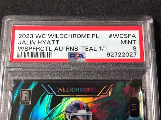 2023 Wild Card Wildchrome PL Rainbow Teal 1/1 Jalin Hyatt PSA 9 Auto Signature view 5