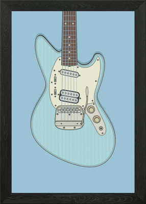 Sonic Blue Offset Gitarre gerahmtes Wandbild Poster Leinwanddruck Bild