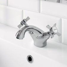 Traditional Bathroom Mono Basin Sink Mixer Tap Brass Chrome Crosshead Handles