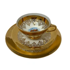 Eschenbach Bavaria Gold Tea Cup, Saucer & Dessert Plate Trio Dettelbach Main