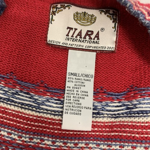 Maglione Tiara Donna Piccolo Full Zip Fair Isle Blu Rosso Cotone Rami Manica Lunga - Foto 7 di 10