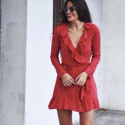 Realisation Par Size XS Alexandra Red Star Wrap Dress 100% Silk Sheer Cocktail