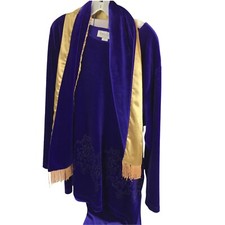 Vintage DVF 3 piece Pant Blouse Scarf set 2X Purple Velour Diane Von Fustenberg