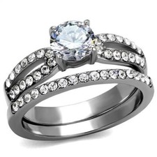Damen Ring Set CZ Hochzeit Verlobungsring Solitär Edelstahl 2 Stück 2292