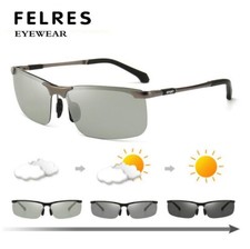 Men Metal Photochromic Polarized Sunglasses Square Driving Fishing Glasses UV400