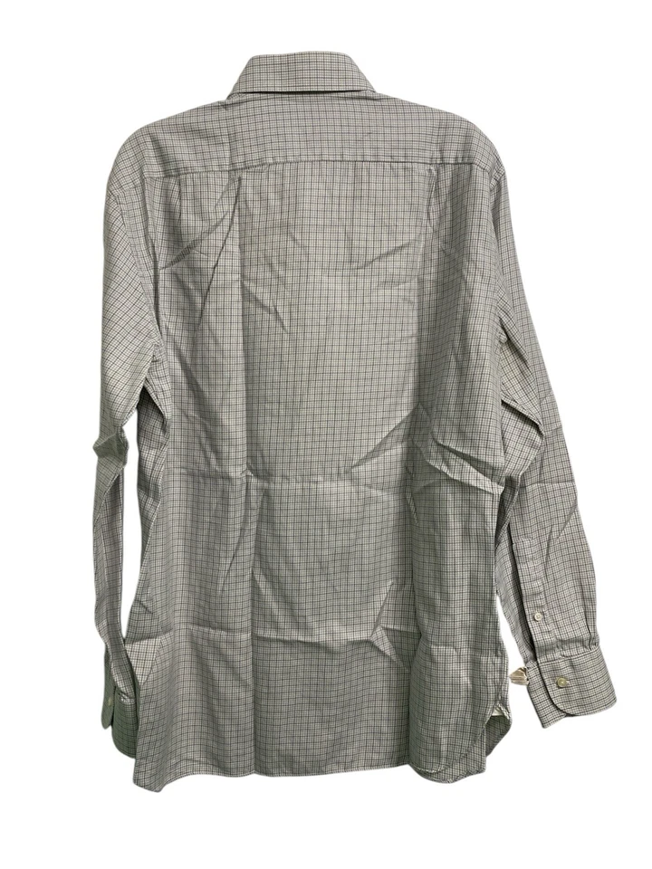 Camisa de vestir Emernegildo Zegna manga larga gris crema a cuadros para hombre talla 16. Foto 2 de 4