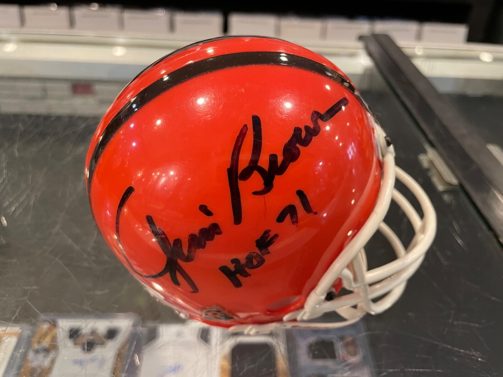 JIM BROWN CLEVELAND BROWNS HOF 71 SIGNED MICRO MINI HELMET JSA AUTHENTIC 