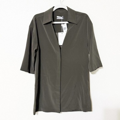 NWT CO. Camp Collared Forest Green Button Front Japanese Fabric Women s Blouse