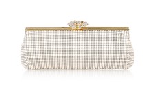 Whiting & Davis Silvertone Metal & Crystal Flower Clutch